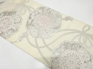 アンティーク　プラチナ箔　華紋に組紐模様織り出し袋帯（材料）